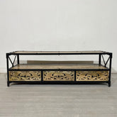 Metal Factory Industrial Indian Solid Wood TV Unit Media Console 150x45x50 cm